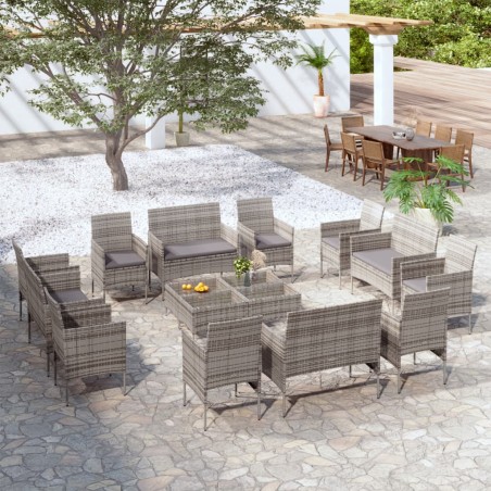 vidaXL 16-tlg. Garten-Lounge-Set mit Auflagen Poly Rattan Grau