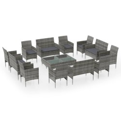 vidaXL 16-tlg. Garten-Lounge-Set mit Auflagen Poly Rattan Grau