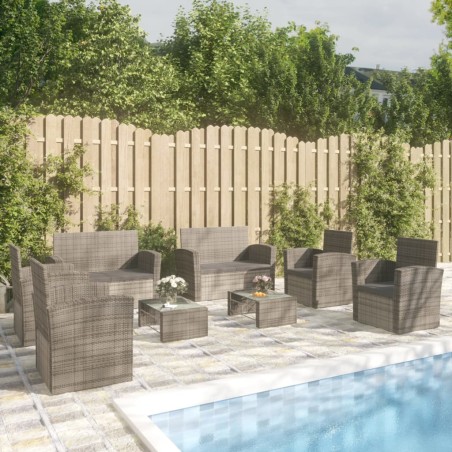 vidaXL 8-tlg. Garten-Lounge-Set mit Kissen Poly Rattan Grau