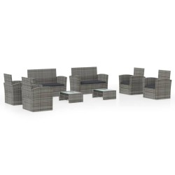 vidaXL 8-tlg. Garten-Lounge-Set mit Kissen Poly Rattan Grau