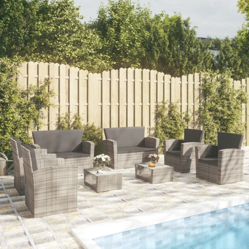 vidaXL 8-tlg. Garten-Lounge-Set mit Auflagen Poly Rattan Grau vidaXL 8-tlg. Garten-Lounge-Set mit Auflagen Poly Rattan Grau