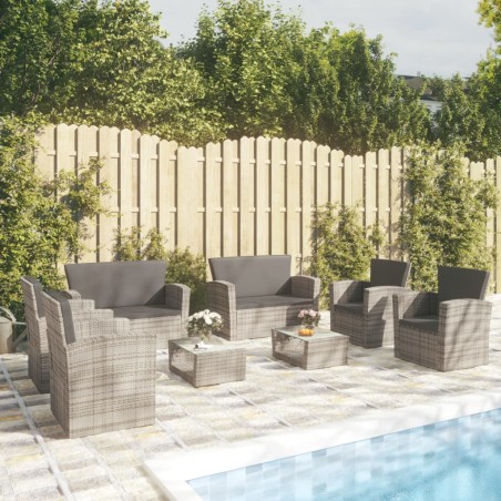 vidaXL 8-tlg. Garten-Lounge-Set mit Auflagen Poly Rattan Grau