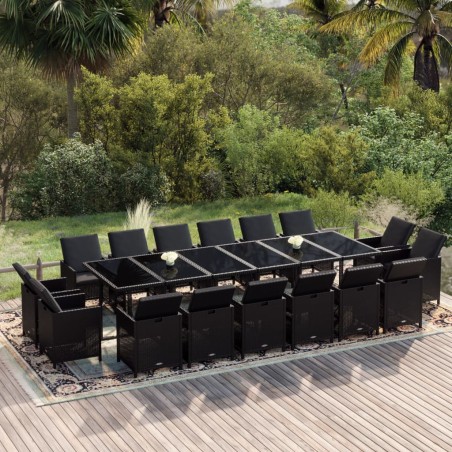 vidaXL 17-tlg. Garten-Essgruppe mit Kissen Poly Rattan Schwarz