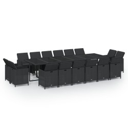 vidaXL 17-tlg. Garten-Essgruppe mit Kissen Poly Rattan Schwarz