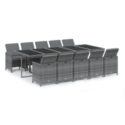 vidaXL 11-tlg. Garten-Essgruppe mit Kissen Poly Rattan Grau
