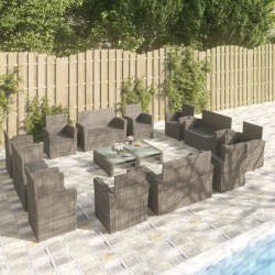 vidaXL 16-tlg. Garten-Lounge-Set mit Auflagen Poly Rattan Grau