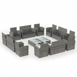 vidaXL 16-tlg. Garten-Lounge-Set mit Auflagen Poly Rattan Grau