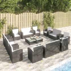 vidaXL 16-tlg. Garten-Lounge-Set mit Auflagen Poly Rattan Schwarz