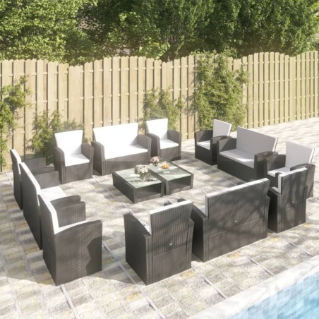 vidaXL 16-tlg. Garten-Lounge-Set mit Auflagen Poly Rattan Schwarz
