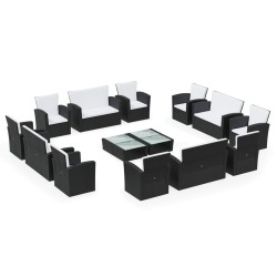 vidaXL 16-tlg. Garten-Lounge-Set mit Auflagen Poly Rattan Schwarz