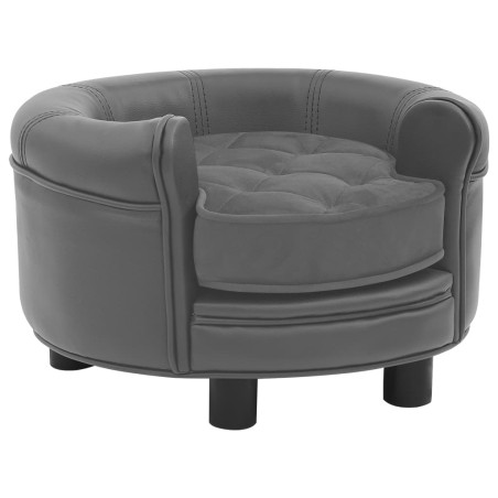 vidaXL Hundesofa Grau 48x48x32 cm Plüsch und Kunstleder   