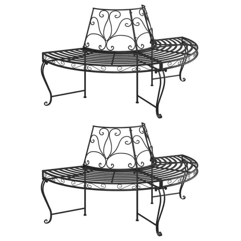 vidaXL Baumbänke Halbrund 2 Stk. Ø160 cm Schwarz Stahl vidaXL Baumbänke Halbrund 2 Stk. Ø160 cm Schwarz Stahl