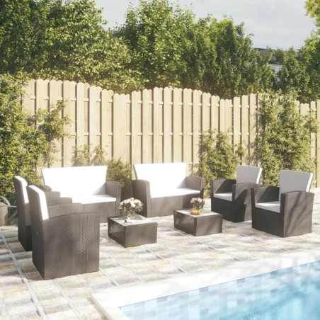 vidaXL 8-tlg. Garten-Lounge-Set mit Auflagen Poly Rattan Schwarz