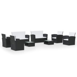 vidaXL 8-tlg. Garten-Lounge-Set mit Auflagen Poly Rattan Schwarz