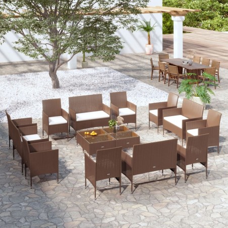 vidaXL 16-tlg. Garten-Lounge-Set mit Auflagen Poly Rattan Braun