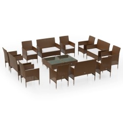 vidaXL 16-tlg. Garten-Lounge-Set mit Auflagen Poly Rattan Braun
