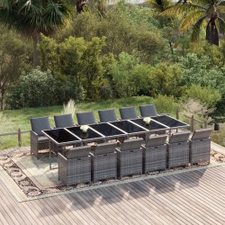 vidaXL 13-tlg. Garten-Essgruppe mit Kissen Poly Rattan Grau