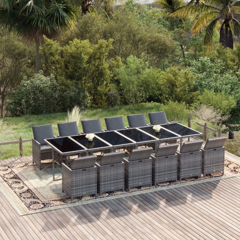 vidaXL 13-tlg. Garten-Essgruppe mit Kissen Poly Rattan Grau vidaXL 13-tlg. Garten-Essgruppe mit Kissen Poly Rattan Grau