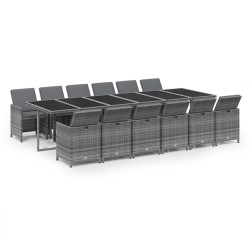 vidaXL 13-tlg. Garten-Essgruppe mit Kissen Poly Rattan Grau