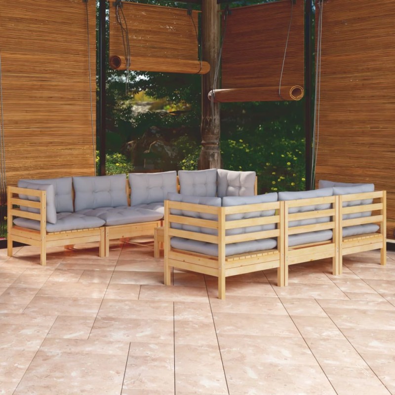 vidaXL 8-tlg. Garten-Lounge-Set mit Grauen Kissen Kiefer Massivholz vidaXL 8-tlg. Garten-Lounge-Set mit Grauen Kissen Kiefer Massivholz