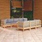 vidaXL 8-tlg. Garten-Lounge-Set mit Grauen Kissen Kiefer Massivholz vidaXL 8-tlg. Garten-Lounge-Set mit Grauen Kissen Kiefer Massivholz