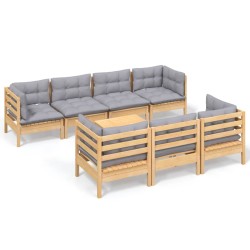 vidaXL 8-tlg. Garten-Lounge-Set mit Grauen Kissen Kiefer Massivholz