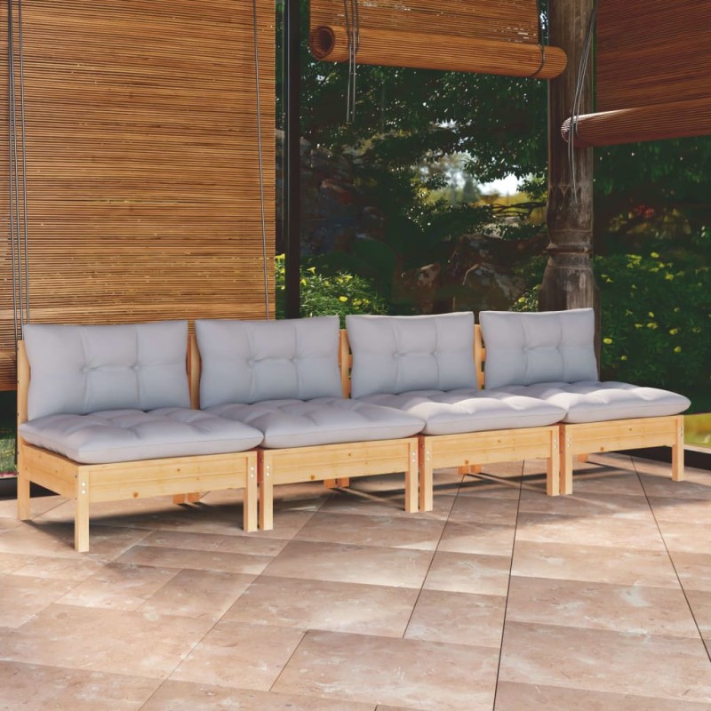 vidaXL 4-Sitzer-Gartensofa mit Grauen Kissen Massivholz Kiefer vidaXL 4-Sitzer-Gartensofa mit Grauen Kissen Massivholz Kiefer
