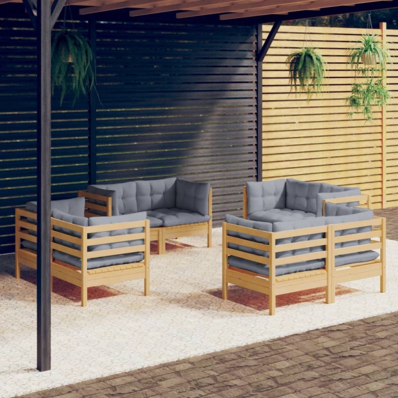 vidaXL 8-tlg. Garten-Lounge-Set mit Grauen Kissen Kiefernholz vidaXL 8-tlg. Garten-Lounge-Set mit Grauen Kissen Kiefernholz