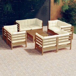 vidaXL 9-tlg. Garten-Lounge-Set mit Creme Kissen Kiefernholz