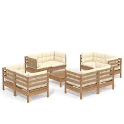 vidaXL 9-tlg. Garten-Lounge-Set mit Creme Kissen Kiefernholz