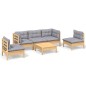 vidaXL 6-tlg. Garten-Lounge-Set mit Grauen Kissen Kiefer Massivholz vidaXL 6-tlg. Garten-Lounge-Set mit Grauen Kissen Kiefer Massivholz