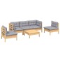 vidaXL 6-tlg. Garten-Lounge-Set mit Grauen Kissen Kiefer Massivholz vidaXL 6-tlg. Garten-Lounge-Set mit Grauen Kissen Kiefer Massivholz
