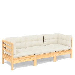 vidaXL 3-Sitzer-Gartensofa mit Creme Kissen Massivholz Kiefer