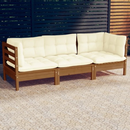 vidaXL 3-Sitzer-Gartensofa mit Creme Kissen Massivholz Kiefer