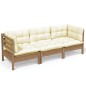 vidaXL 3-Sitzer-Gartensofa mit Creme Kissen Massivholz Kiefer vidaXL 3-Sitzer-Gartensofa mit Creme Kissen Massivholz Kiefer