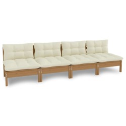 vidaXL 4-Sitzer-Gartensofa mit Creme Kissen Massivholz Kiefer