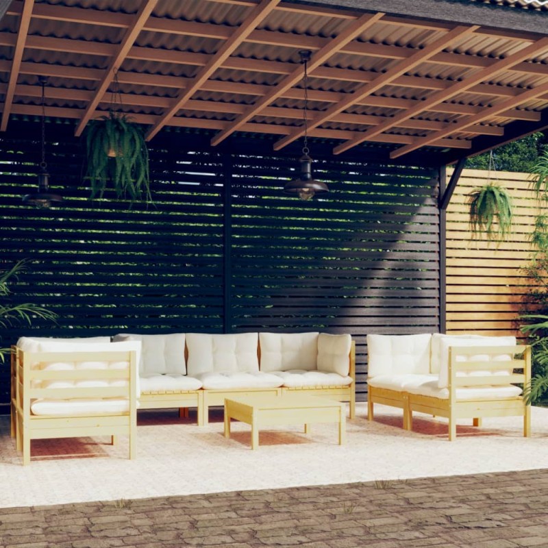 vidaXL 8-tlg. Garten-Lounge-Set mit Creme Kissen Massivholz Kiefer vidaXL 8-tlg. Garten-Lounge-Set mit Creme Kissen Massivholz Kiefer