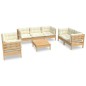 vidaXL 8-tlg. Garten-Lounge-Set mit Creme Kissen Massivholz Kiefer vidaXL 8-tlg. Garten-Lounge-Set mit Creme Kissen Massivholz Kiefer