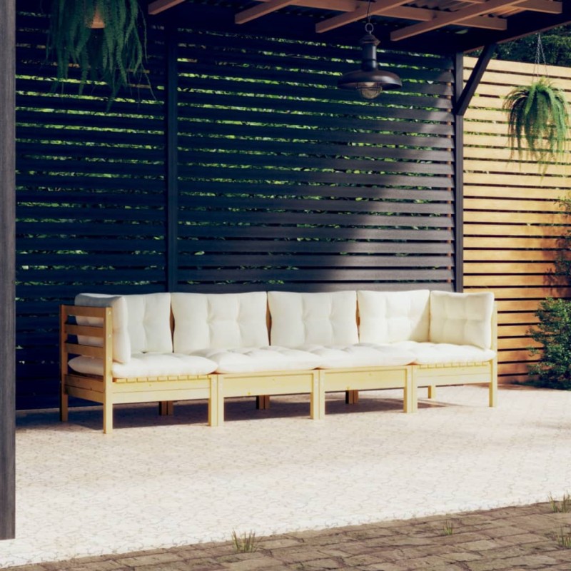 vidaXL 4-tlg. Garten-Lounge-Set mit Creme Kissen Massivholz Kiefer vidaXL 4-tlg. Garten-Lounge-Set mit Creme Kissen Massivholz Kiefer
