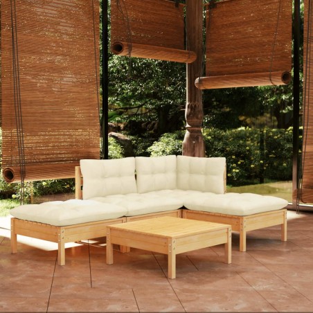 vidaXL 5-tlg. Garten-Lounge-Set mit Creme Kissen Kiefernholz
