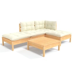 vidaXL 5-tlg. Garten-Lounge-Set mit Creme Kissen Kiefernholz