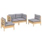 vidaXL 4-tlg. Garten-Lounge-Set mit Grauen Kissen Kiefer Massivholz vidaXL 4-tlg. Garten-Lounge-Set mit Grauen Kissen Kiefer Massivholz
