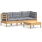 vidaXL 4-tlg. Garten-Lounge-Set mit Grauen Kissen Kiefernholz vidaXL 4-tlg. Garten-Lounge-Set mit Grauen Kissen Kiefernholz