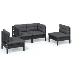 vidaXL 4-tlg. Garten-Lounge-Set mit Kissen Massivholz Kiefer