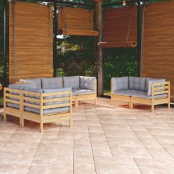 vidaXL 7-tlg. Garten-Lounge-Set mit Grauen Kissen Kiefer Massivholz