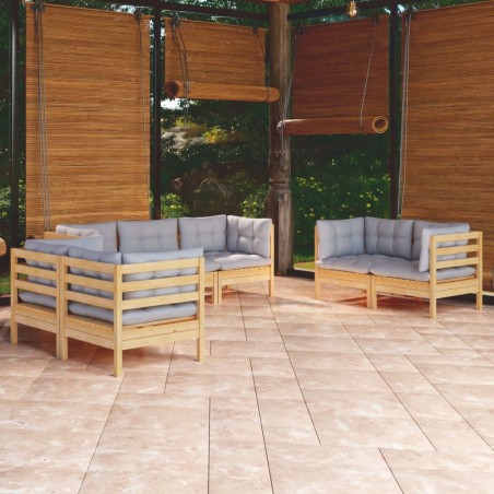 vidaXL 7-tlg. Garten-Lounge-Set mit Grauen Kissen Kiefer Massivholz