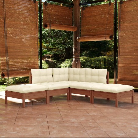 vidaXL 5-tlg. Garten-Lounge-Set mit Kissen Honigbraun Kiefernholz