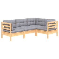 vidaXL 4-tlg. Garten-Lounge-Set mit Grauen Kissen Kiefernholz