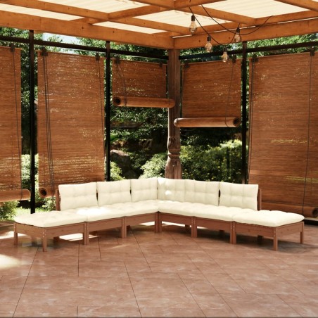 vidaXL 7-tlg. Garten-Lounge-Set mit Kissen Honigbraun Kiefernholz