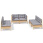 vidaXL 6-tlg. Garten-Lounge-Set mit Grauen Kissen Kiefer Massivholz vidaXL 6-tlg. Garten-Lounge-Set mit Grauen Kissen Kiefer Massivholz
